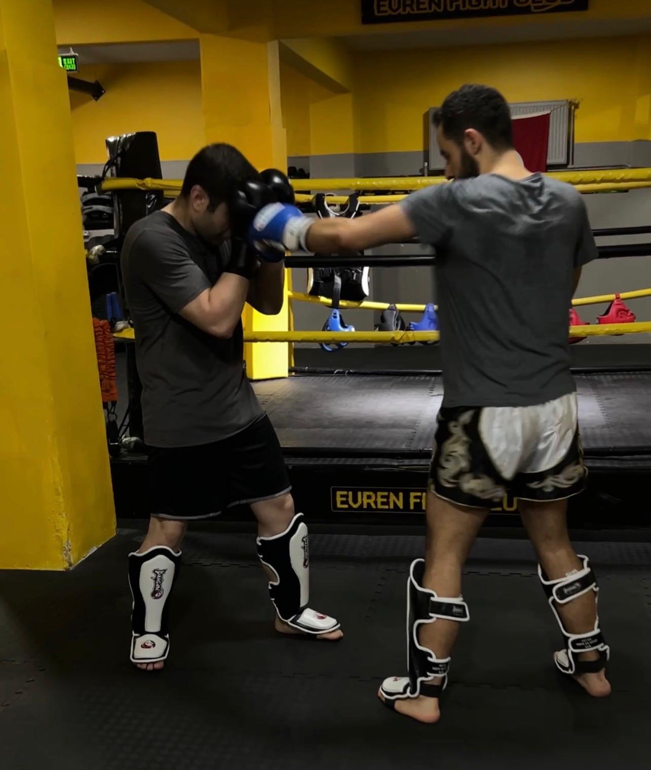 Arda Orak training Muay Thai with his friend, 2024