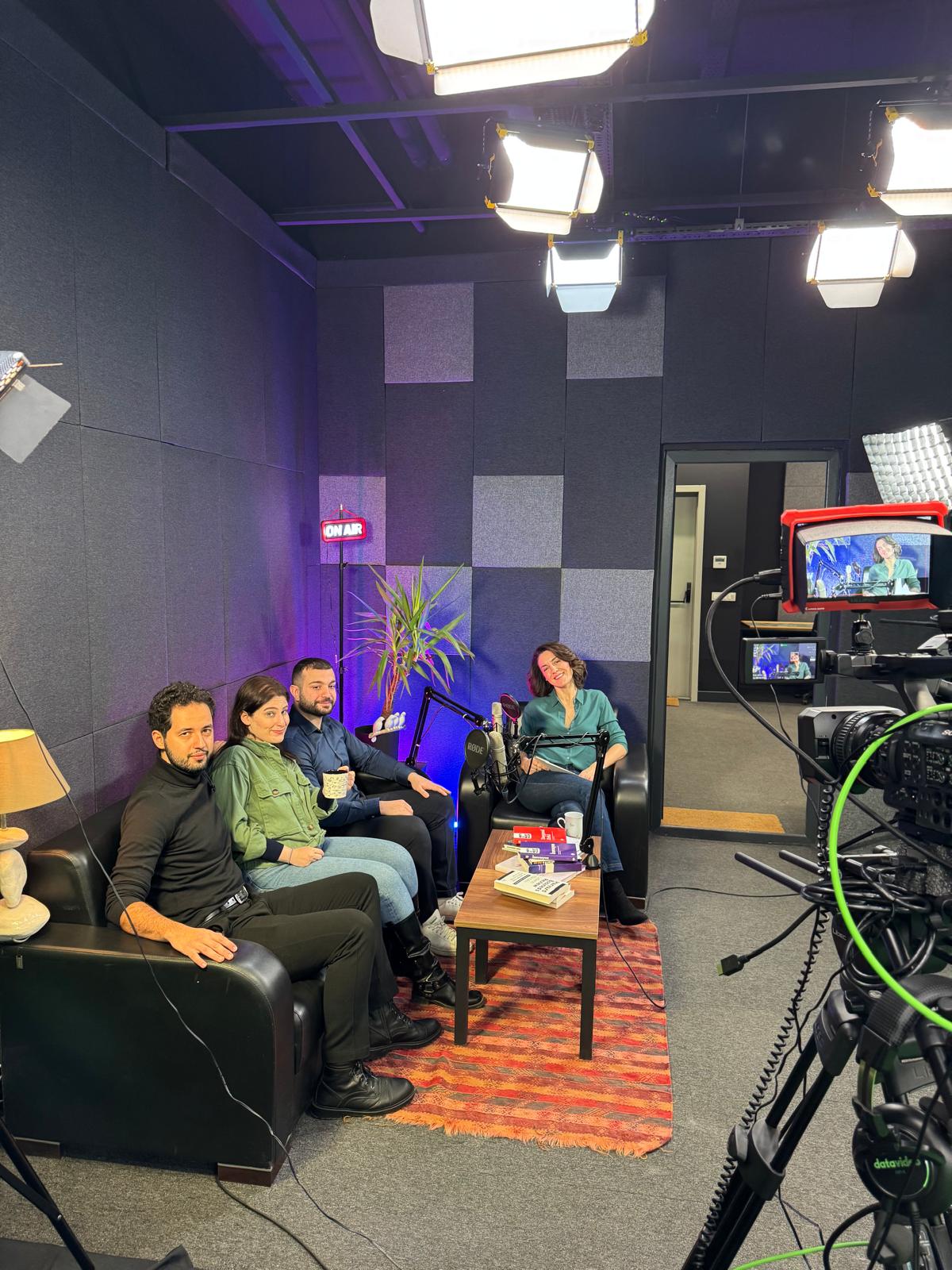 Arda Orak first podcast in Boğaziçi University podcast studio with his friends and teachers, April 2026